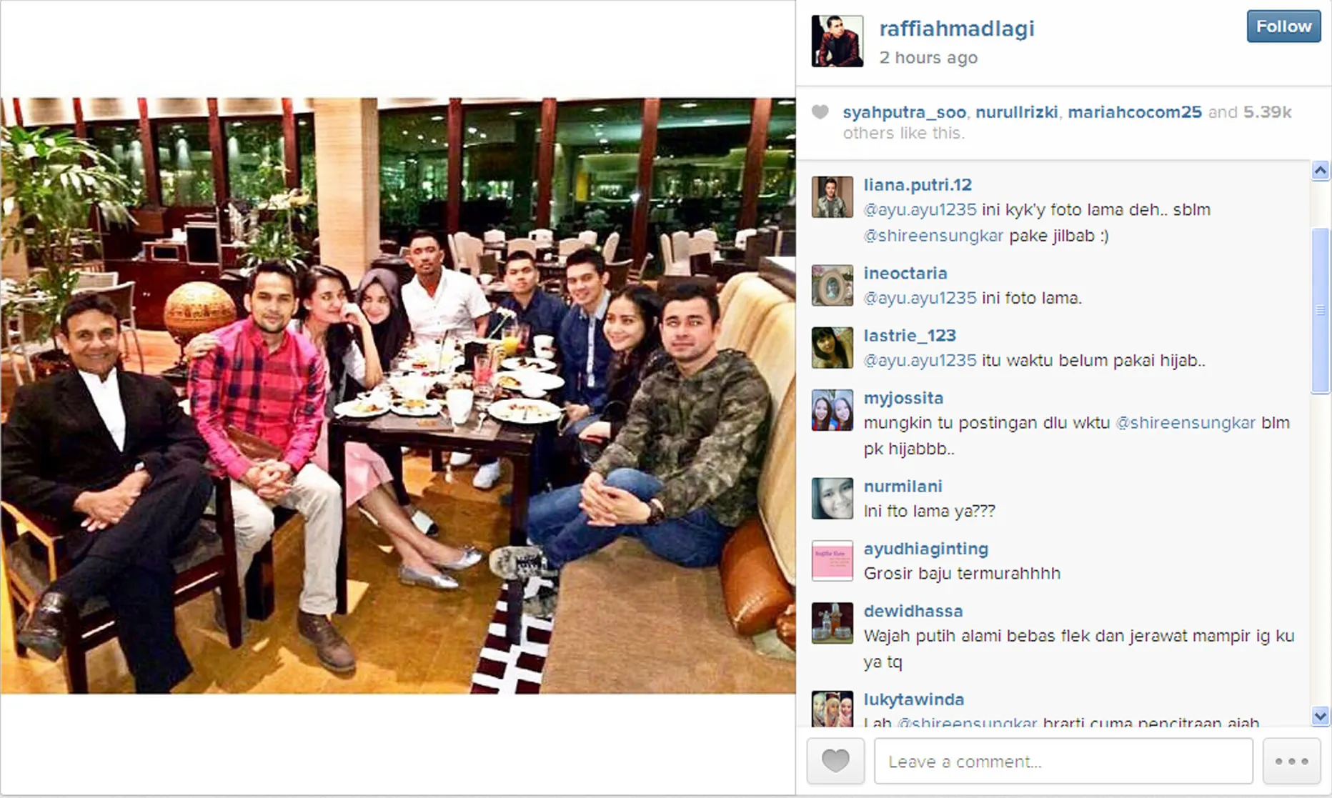 Screenshot dari Instagram yang memperlihatkan Shireen tak berhijab. (Instagram/RaffiAhmadlagi)