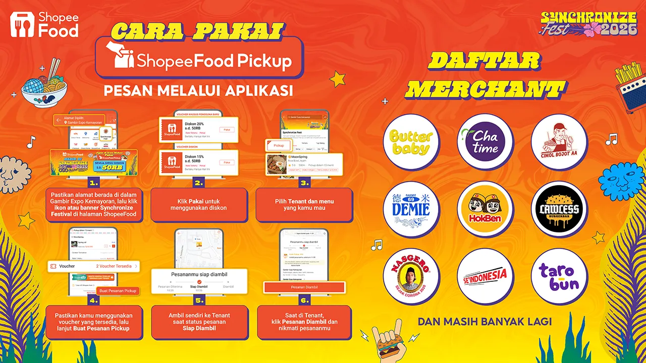 ShopeeFood hadir di Synchronize Fest 2026 yang berlangsung pada 16,17, dan 18 Oktober di Gambir Expo Kemayoran Jakarta. (Istimewa)