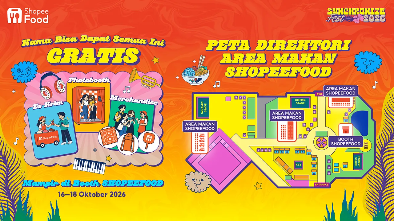ShopeeFood hadir di Synchronize Fest 2026 yang berlangsung pada 16,17, dan 18 Oktober di Gambir Expo Kemayoran Jakarta. (Istimewa)