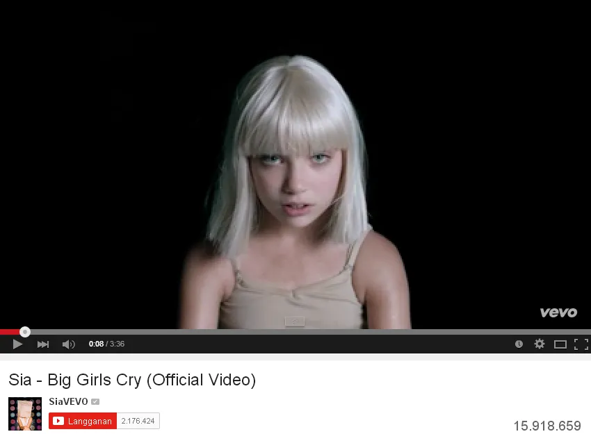 Klip Sia ditonton 15 juta orang dalam 1 minggu © youtube.com