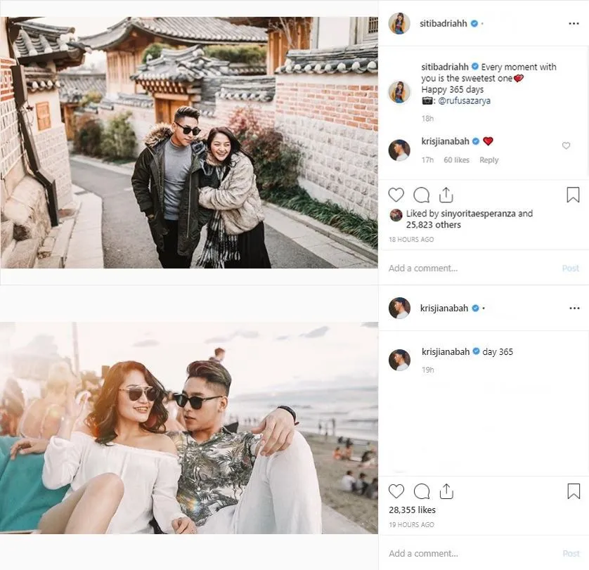Kebersamaan Siti Badriah dan Krisjiana. (credit: Instagram.com/sitibadriahh - Instagram.com/krisjianabah)