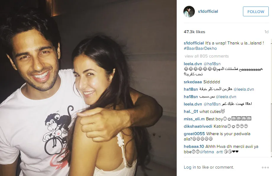 Sidharth dan Katrina berbagi pelukan setelah syuting di Thailand selesai © Instagram.com/s1dofficial