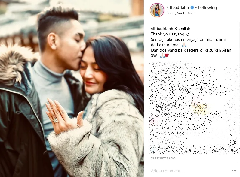 Siti Badriah dilamar ©instagram/sitibadriahh diakses Sabtu, (12/1/2018)