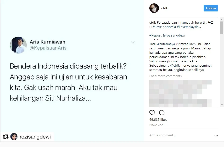 Siti Nurhaliza urun pendapat soal insiden bendera terbalik di SEA Games melalui Instagram © instagram.com/ctdk