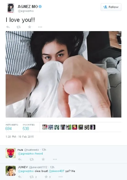 Update dan komentar Agnez © twitter.com/agnezmo