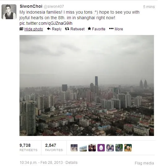 Postingan Siwon di Twitter, rindukan Indonesia? @siwon407