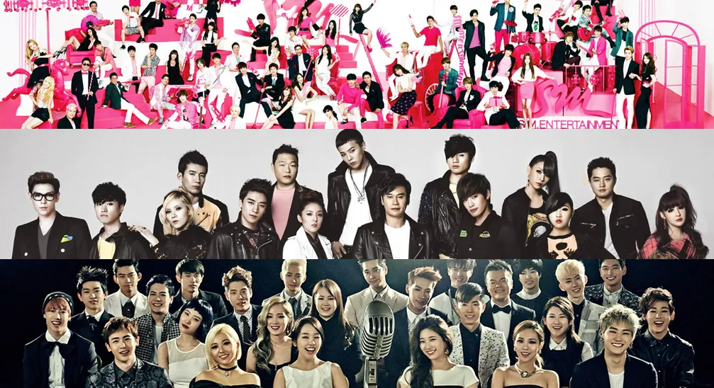 SM, YG, dan JYP Entertainment yang hingga saat ini belum mendaftarkan agensi mereka pada perusahaan. ©koreaboo.com