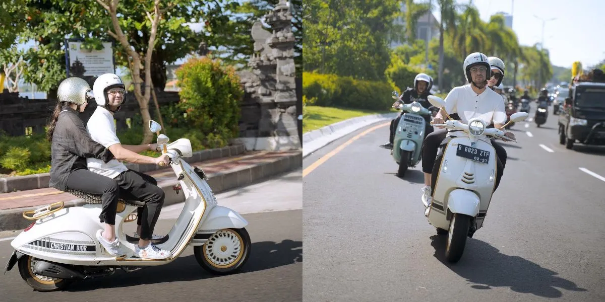 Raffi-Nagita yang sedang berkeliling dengan sepeda motor (Credit: Instagram/raffinagita1717)