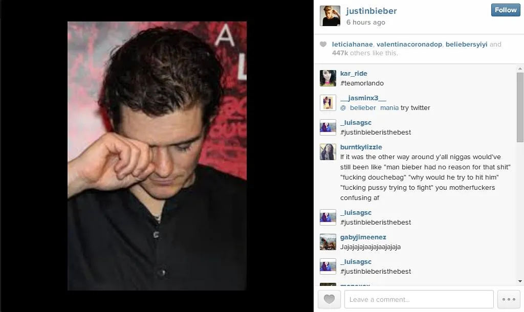 Justin Bieber mengunggah foto Orlando Bloom saat seolah tengah menangis di Instagram-nya