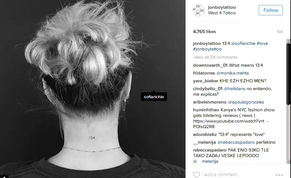 Tato baru Sofia Rchie © Instagram/jonboytattoo