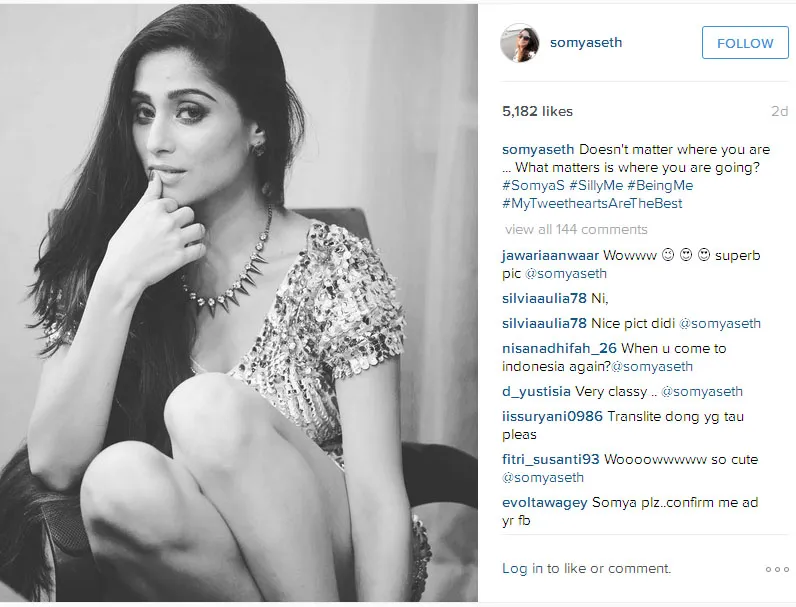 Soumya Seth tampil menggoda di foto kali ini © Instagram.com/somyaseth