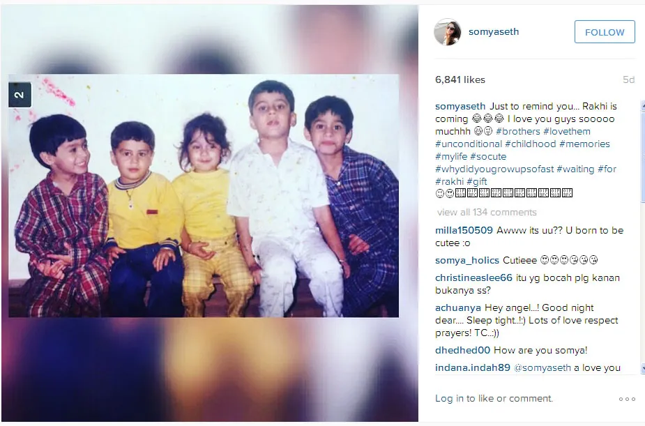 Inilah potret kebersamaan antara Soumya dan saudaranya waktu kecil © Instagram.com/somyaseth