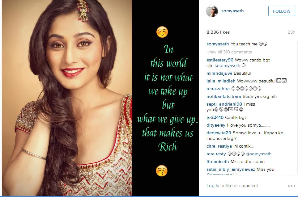Ini dia foto cantik Soumya Seth dan petuah bijaknya @instagram.com/somyaseth