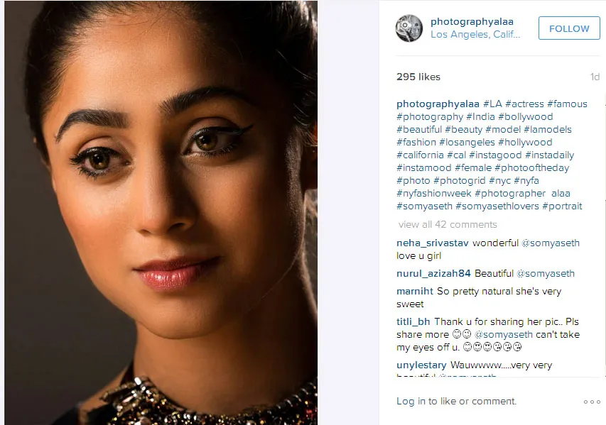 Begini jika kecantikan alami Soumya Seth diwujudkan dalam foto close up © Instagram.com/photographyalaa