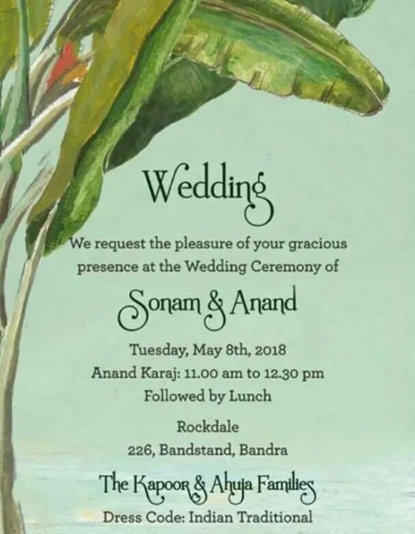 Undangan Sonam dan Anand Ahuja ©pinkvilla