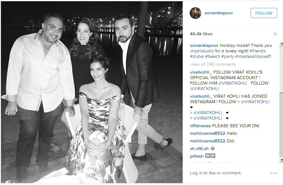 Begini ekspresi senang Sonam saat liburan di Dubai © Instagram.com/sonamkapoor
