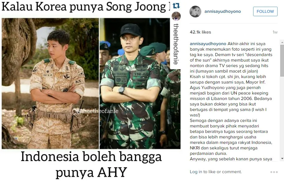 Song Joong Ki vs Agus Yudhoyono © instagram.com/annisayudhoyono
