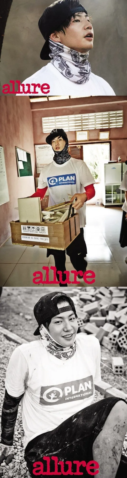 Kegiatan Song Jae Rim saat di Kamboja. © Allure Magazine