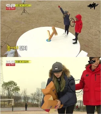Song Ji Hyo berusaha melindungi Hani EXID. © kkuljaem.blogspot.com