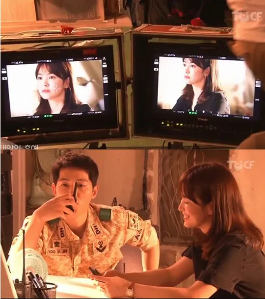 Song Joong Ki dan Song Hye Kyo dalam suasana syuting Descendants of the Sun. ©soompi.com