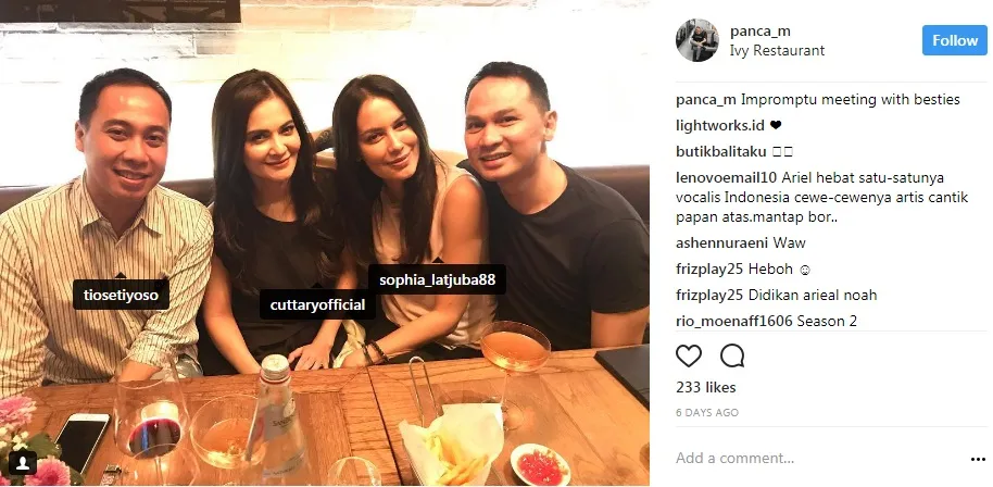 Sophia Latjuba bareng Cut Tary di Ivy Restaurant. ©instagram.com/panca_m 