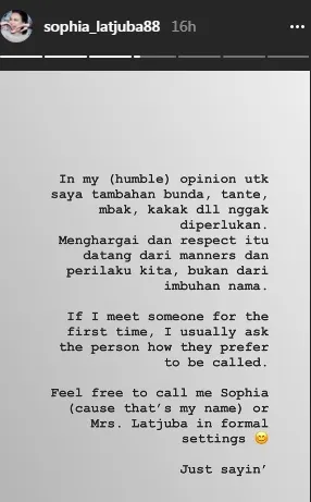 Sophie minta dipanggil dengan nama depannya saja ©instagram/sophia_latjuba88