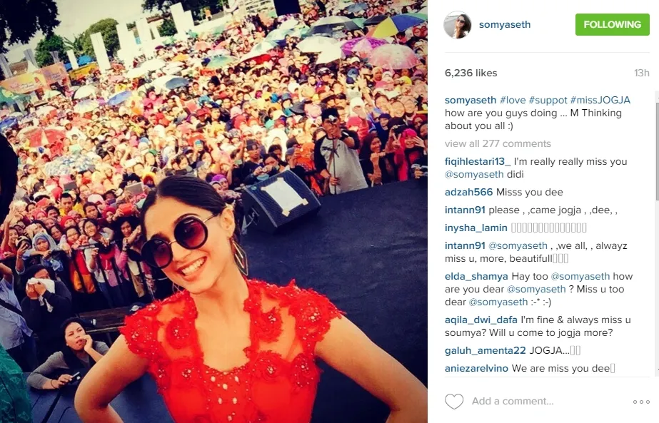 Soumya kangen Yogyakarta. ©instagram/somyaseth