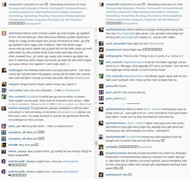 Fans Ayu dan Soumya saling perang komentar. @instagram/somyaseth