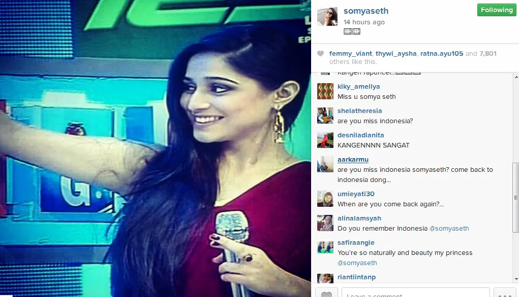 Soumya sedang kangen Indonesia? @instagram/somyaseth
