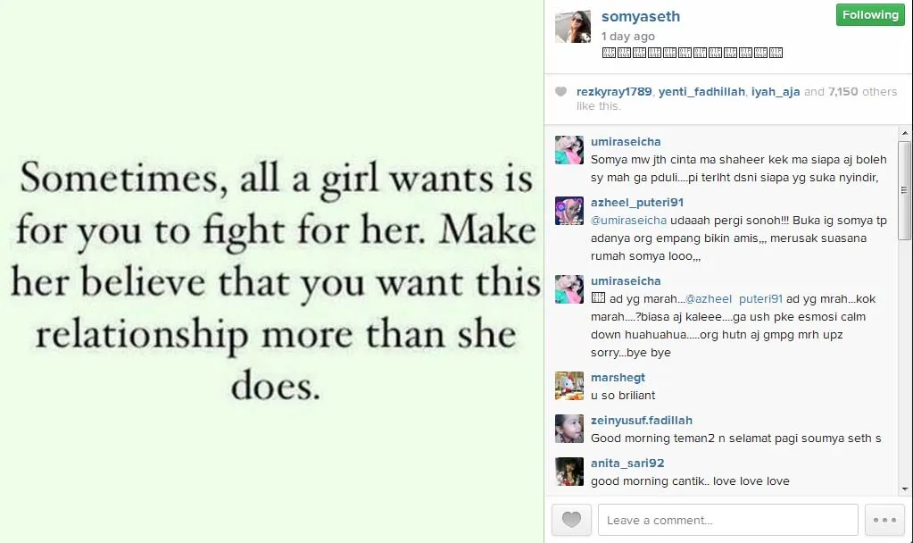 Ini loh kriteria pria idaman Soumya @instagram/somyaseth