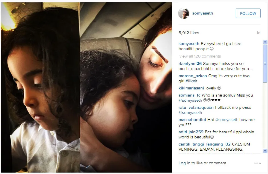 Soumya Seth kagum pada sosok anak dan ibu ini © Instagram.com/somyaseth