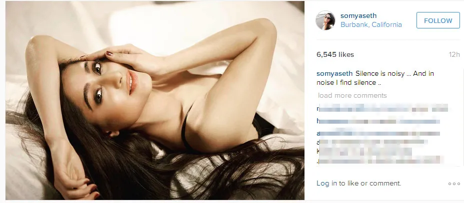 Ini dia foto cantik Soumya di atas tempat tidur © Instagram.com/somyaseth