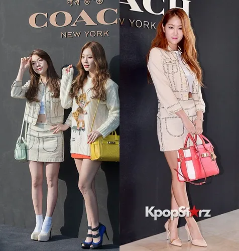 Minah Girls Day Vs Soyu Sistar saat memakai setelan outfit yang sama. ©istimewa