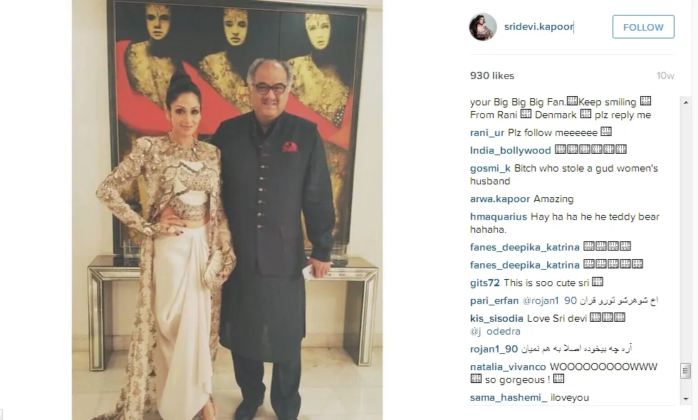 Sridevi masih diserang haters soal pernikahannya. @instagram/sridevi.kapoor