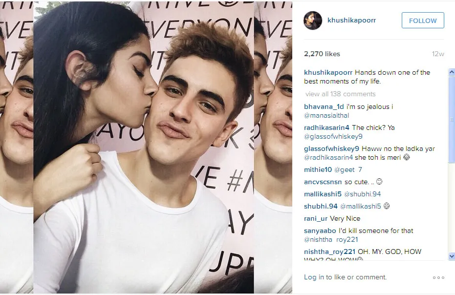 Ini dia potret Khushi Kapoor saat mencium pipi Jack Gilinsky © Instagram.com/khushikapoorr