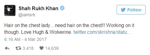 Jawaban Shahrukh Khan, sungguh nakal ©twitter