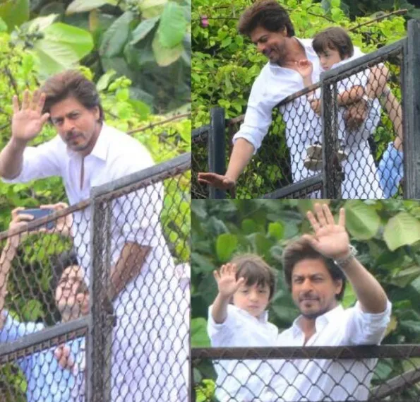 Shahrukh dan AbRam sapa fans di depan rumah ©instagram