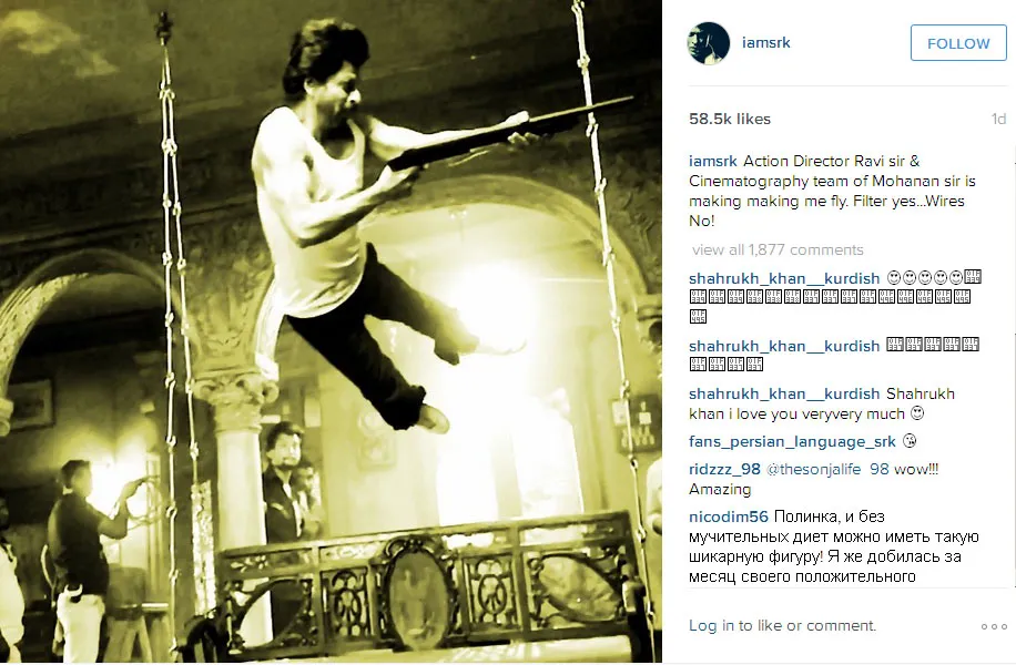 SRK lakoni adegan 'terbang' tanpa tali pengaman © Instagram.com/iamsrk