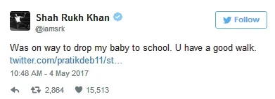 Shahrukh mengantar AbRam sekolah ©twitter/iamsrk