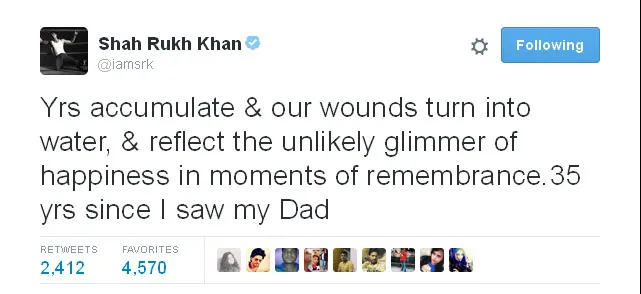 Ini dia potret kesedihan SRK di kicauannya tentang sang ayah © Twitter.com/iamsrk