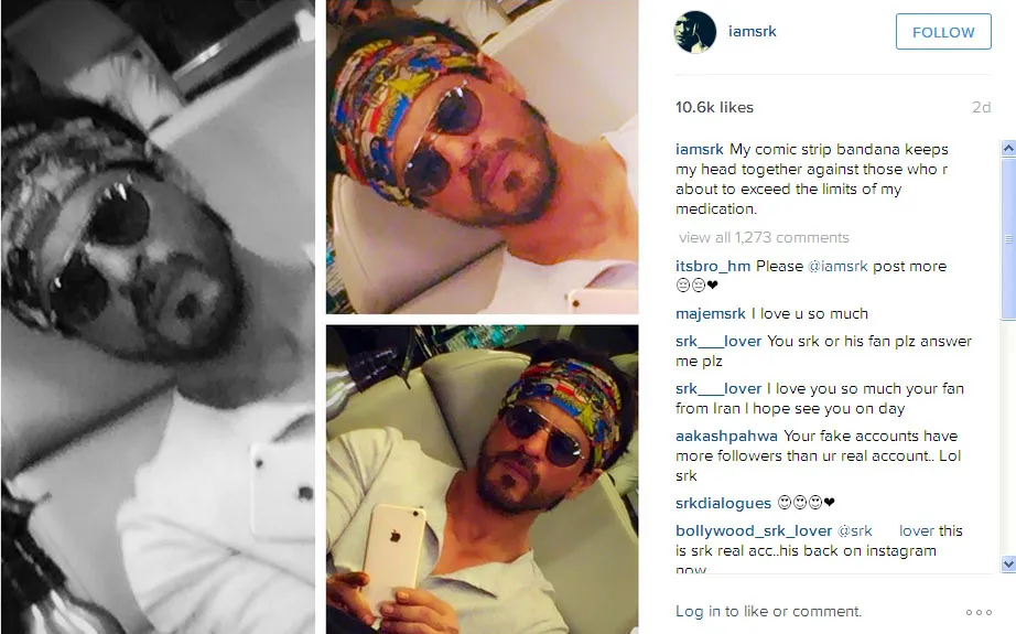 Ini dia selfie SRK terbaru dengan bandana komiknya © Instagram.com/iamsrk