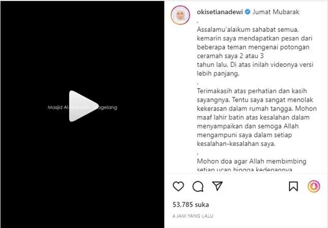 Kiriman Instagram Oki Setiana Dewi (Credit: Instagram/okisetianadewi)