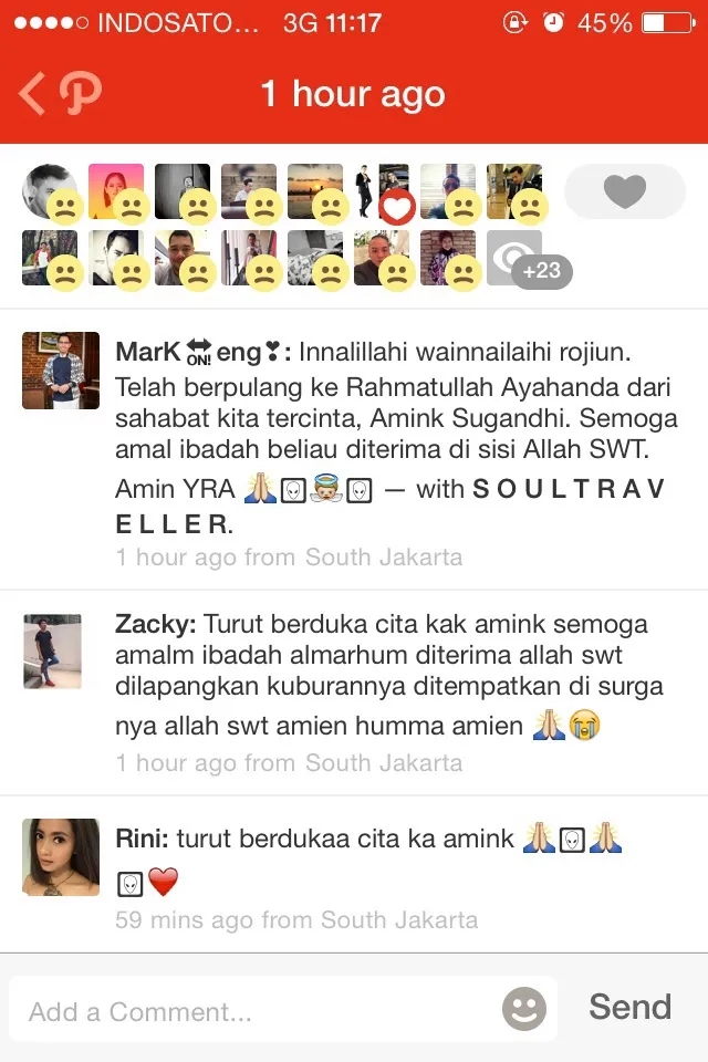 Kabar meninggalnya Ayahanda Aming tersiar lewat status yang diunggah manajer Jupe, Mario Markoneng © Path