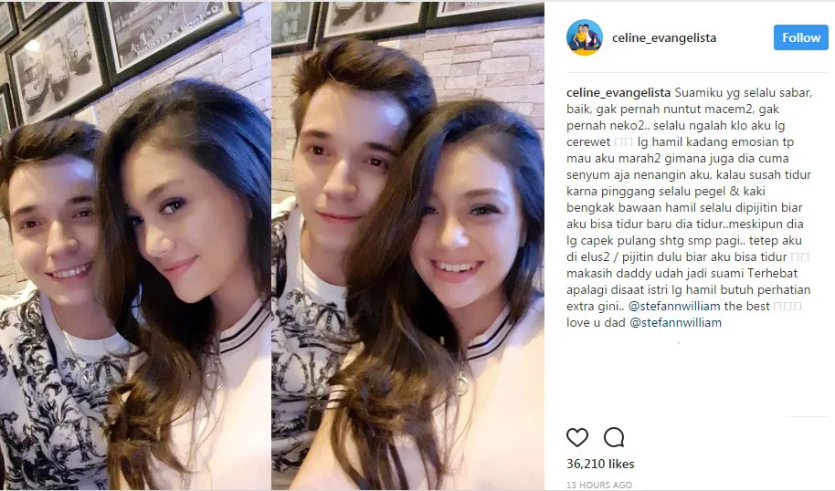 Celine Evangelista tuliskan pesan manis untuk Stefan William. © Instagram/celine_evangelista