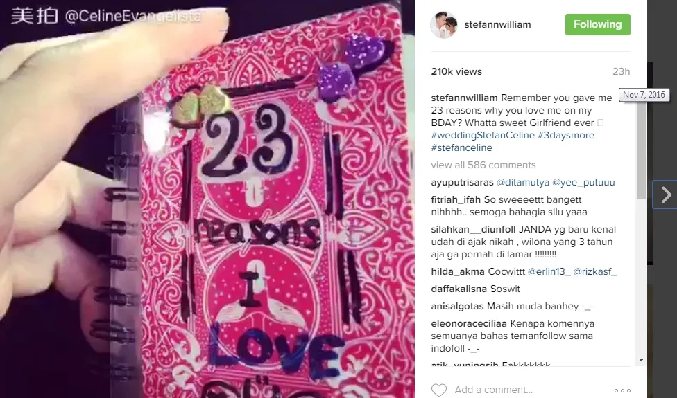 Stefan dan Celine bakal nikah 10 November ©instagram/stefannwilliam