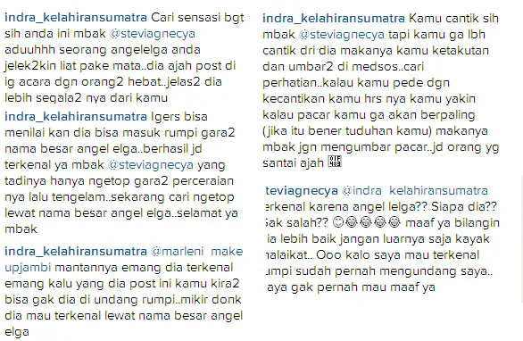 Adu mulut Stevie dengan seorang netizen © Instagram.com/stevieagnecya