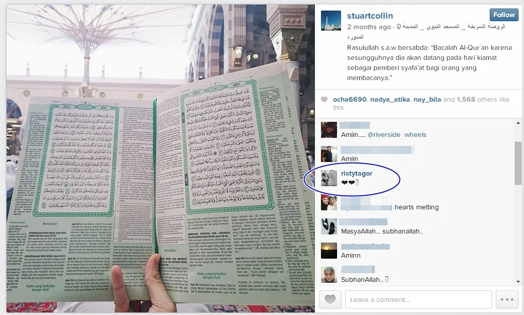 Dua bulan silam, Risty Tagor berkomentar dan memberikan tanda hati di instagram Stuart Collin.