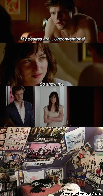 Meme yang mempertemukan Fifty Shades of Grey dan Super Junior © allkpop.com