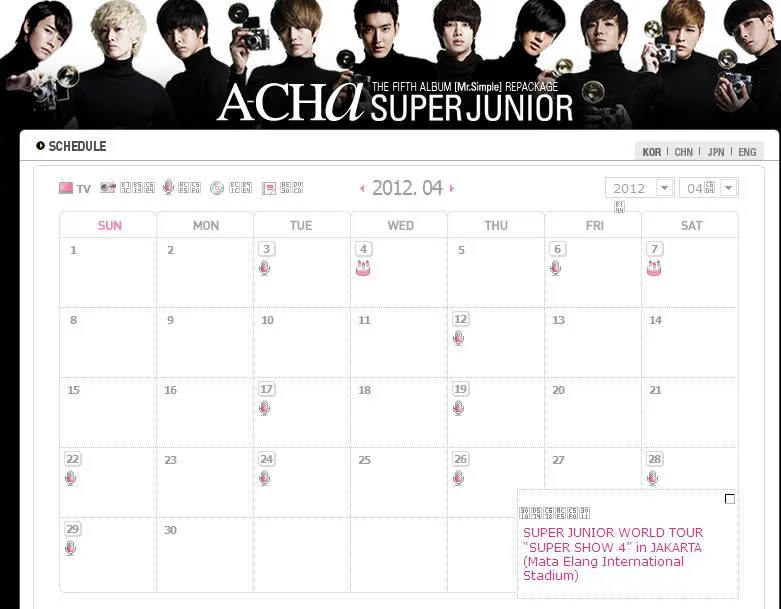 Schedule Super Junior April 2012 foto: http://superjunior.smtown.com