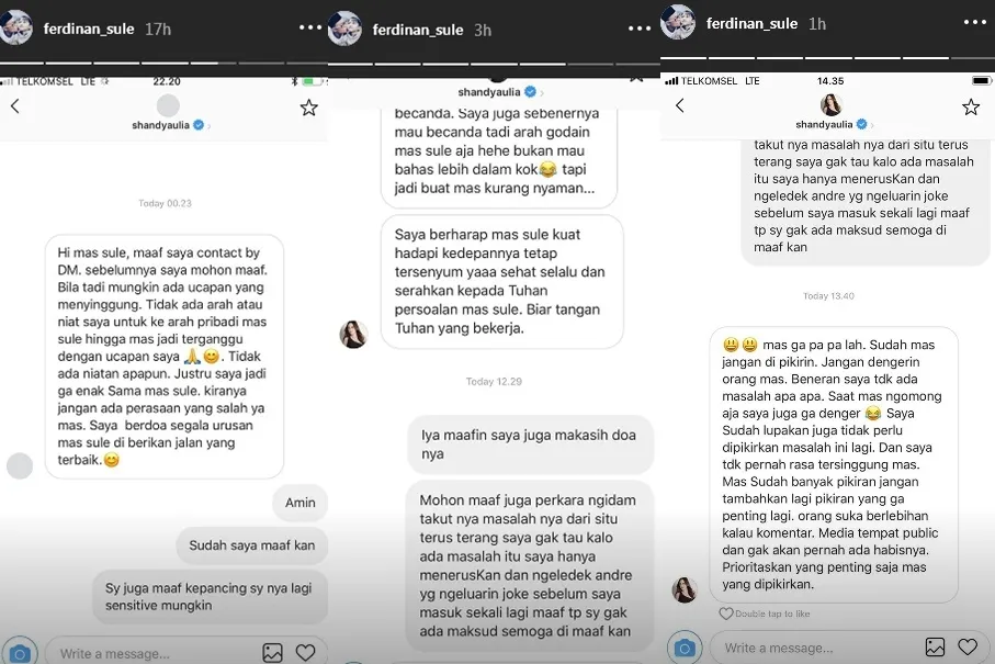 Shandy Aulia dan Sule sama-sama meminta maaf ©instagram/ferdinan_sule
